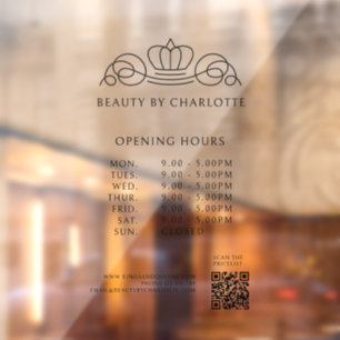 Elegant, Royal, Business, Opening Hours & QR Code Window Cling