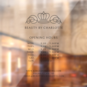 Elegant, Royal, Business Pricelist & Opening Hours Window Cling