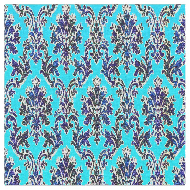 Elegant Royal Damask on Turquoise Fabric (Close Up)