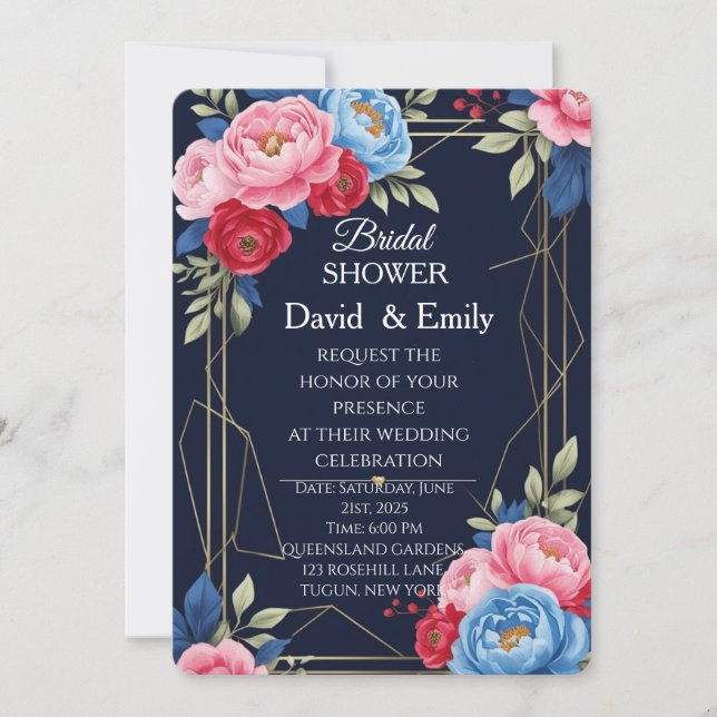 Elegant Royal Floral Wedding Invitation (Front)