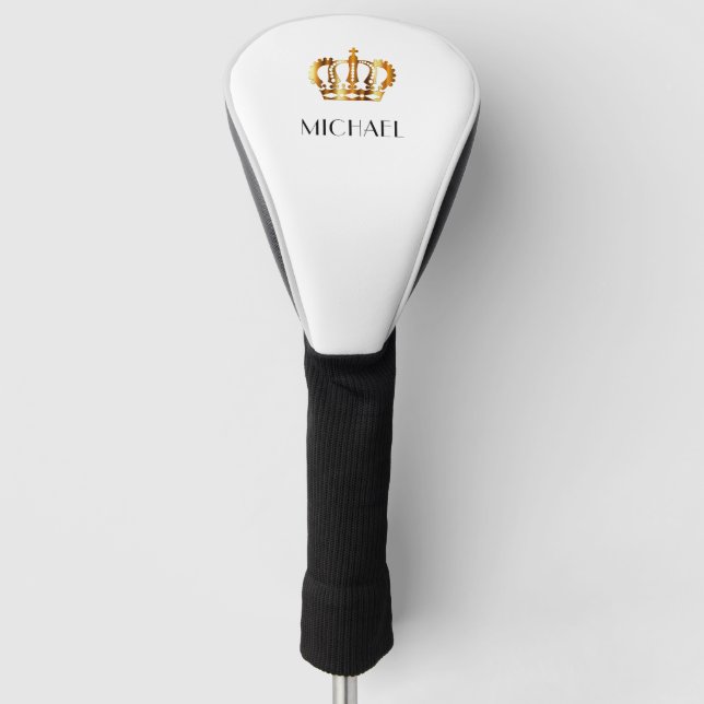 Elegant Royal Gold Crown Name Golf Head Cover (Front)