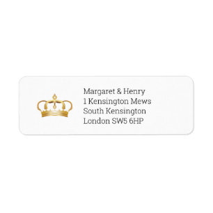 Élégant Royal Gold Crown Retours Adresse Étiquette