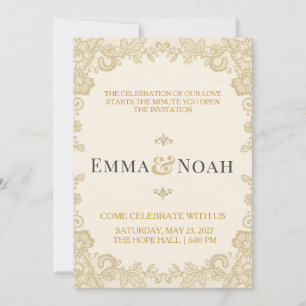 Elegant Royal Gold Lace Wedding Invitation