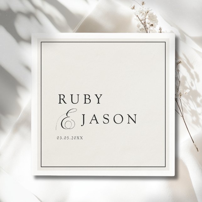 Elegant Royal Ivory Black  Script Wedding Napkin (Elegant Royal Ivory Black Script Ampersand Custom Wedding Napkins)