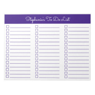 Elegant Royal Purple 8.5x11 Three Column Checklist Notepad