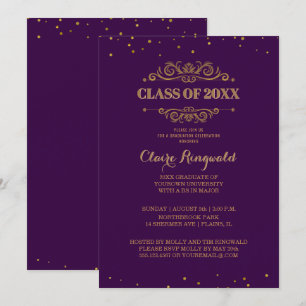 Elegant Royal Purple Gold 2018 Graduation Party Invitation