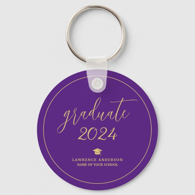 Elegant Royal Purple Graduate 2024 Graduation Keychain (Front)