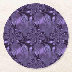 Elegant Royal Purple Liquid Sparkle Round Paper Coaster