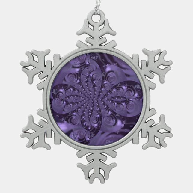 Elegant Royal Purple Liquid Sparkle Snowflake Pewter Christmas Ornament (Front)