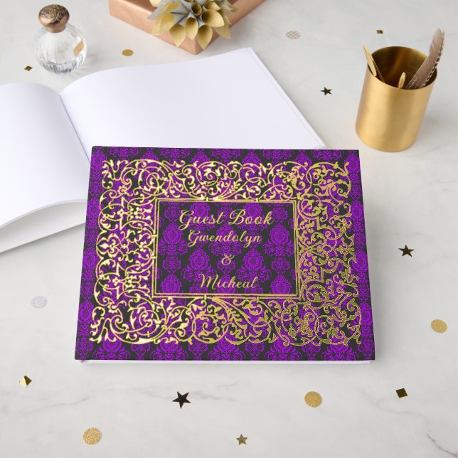 Elegant Royal Purple Personalized Guest Book (Front Open)