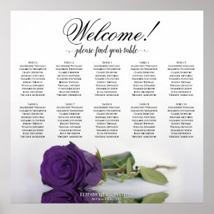 Elegant Royal Purple Rose 10 Table Seating Chart