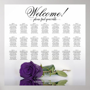 Elegant Royal purple Rose 21 Table Seating Chart