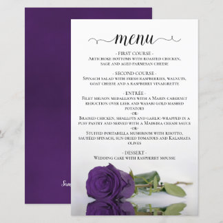 Elegant Royal Purple Rose Budget Wedding Menu