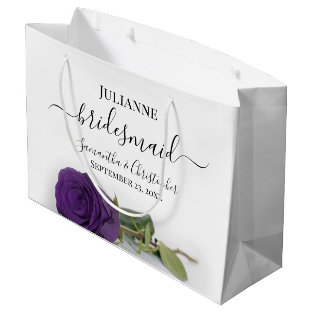 Elegant Royal Purple Rose Posh Bridesmaid Wedding Large Gift Bag (Back Angled)
