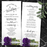 Elegant Royal Purple Rose Romantic Wedding Program<br><div class="desc">This beautiful wedding program features an elegant design with a single long stemmed deep royal purple coloured rose lying on its side reflecting in water. The titles are written in fancy script calligraphy, and there is space for your ceremony and wedding party details, as well as a short thank you...</div>