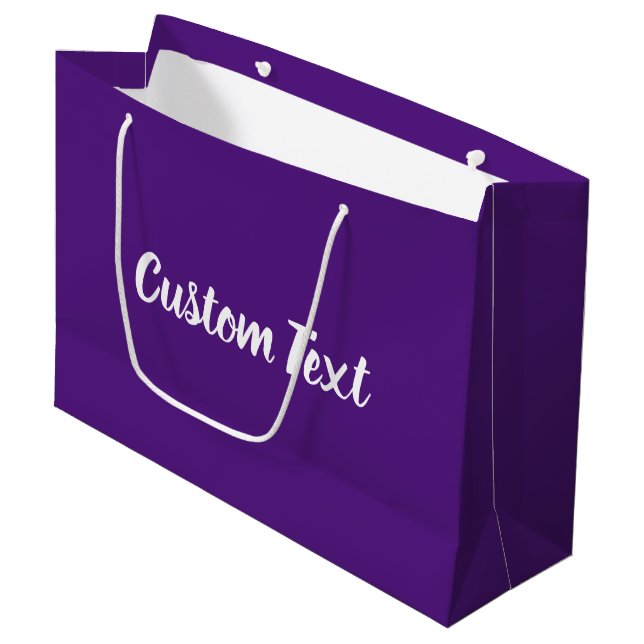 Elegant Royal Purple White Script Text Template Large Gift Bag (Front Angled)
