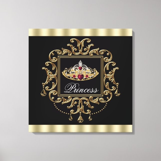 Elegant Royal Red Black and Gold Tiara Princess Canvas Print (Front)
