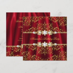 Elegant Royal Red & Gold Damask Birthday Party Invitation