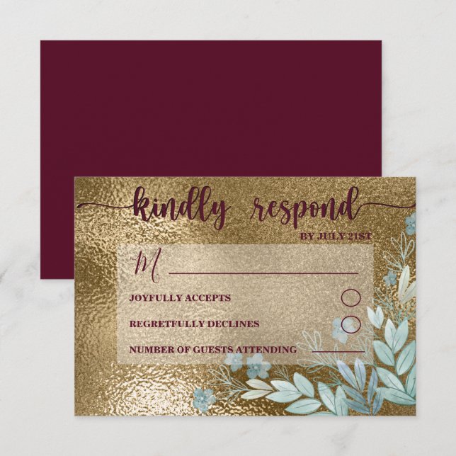 Elegant RSVP Black & Burgundy Foliage Wedding (Front/Back)