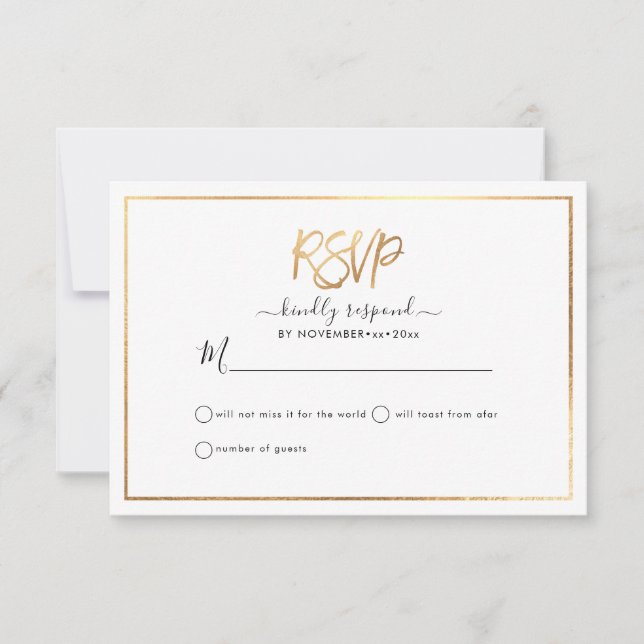 Elegant RSVP, Faux Gold Script Announcement (Front)