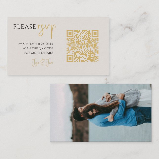Elegant RSVP full cover photo and gold QR code Enclosure Card (Front/Back)