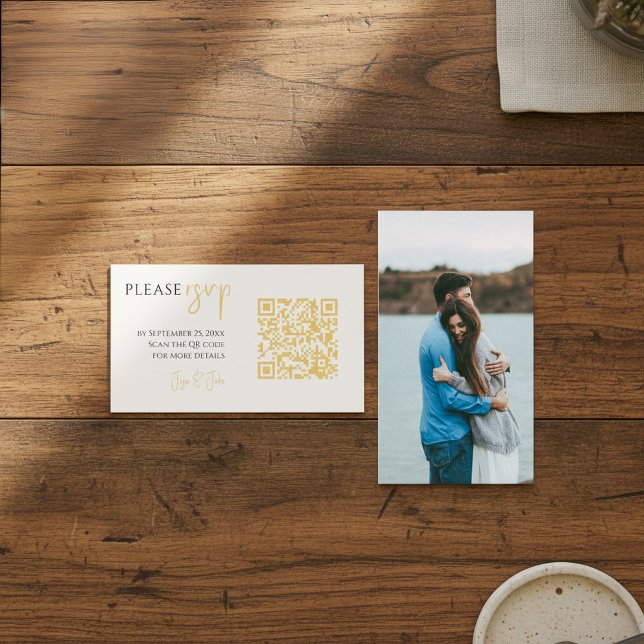Elegant RSVP full cover photo and gold QR code Enclosure Card (Elegant RSVP full cover photo and gold QR code Enclosure Card.)
