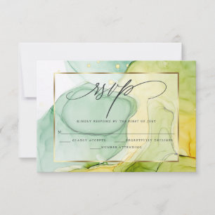 Elegant RSVP Marbled Vibrant Greens and Golds  Card