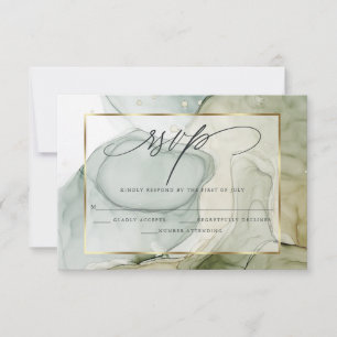 Elegant RSVP Marbled Vibrant Greens and Golds  Card