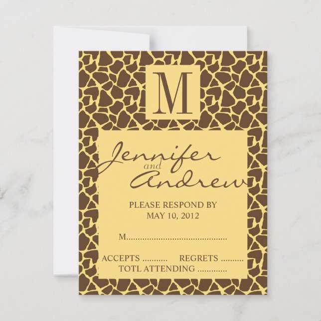 Elegant RSVP Monogram Safari Wedding Reply Card (Front)