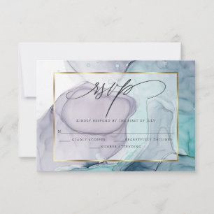 Elegant RSVP Plum and Teal Marble Ink Card