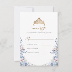 Elegant rsvp quinceañera Floral gold blue pink 