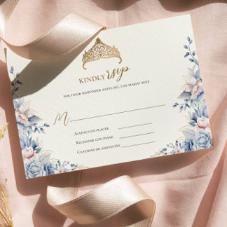 Elégant rsvp quinceañera Floral or bleu rose