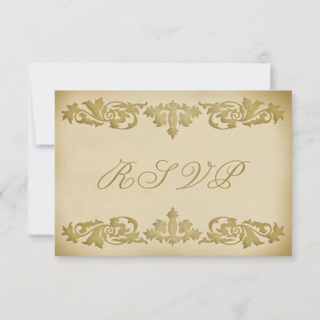 Elegant RSVP Response Cards Vintage Leaf Scroll (Front)