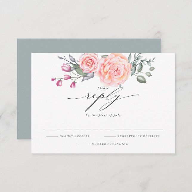 Elégant RSVP Rustic Watercolor Roses de chalet (Devant / Derrière)