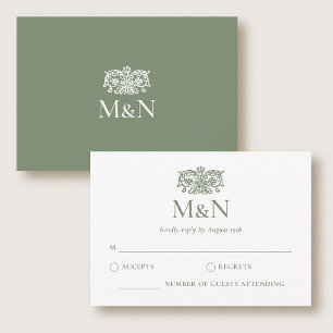 Elegant RSVP Wedding Monogram Green Enclosure Card