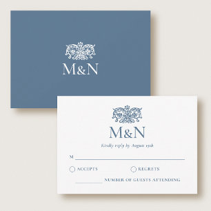 Elegant RSVP Wedding Monogram Vintage Dark Blue Card