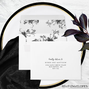Elegant RSVP White and Black with Gilded Floral Envelope