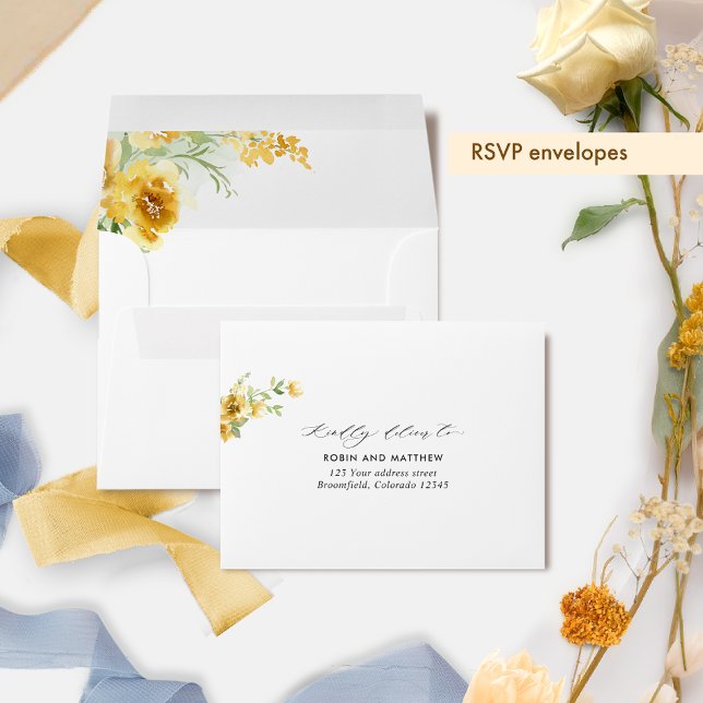 Elegant RSVP with Return Address Yellow Floral Envelope (Creator Uploaded)