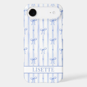 Élégant Rubans Coquette Rayés Monogrammés Bleus