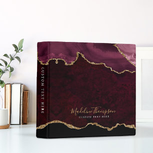 Elegant Ruby Agate Geode Gold Script Typography Binder