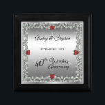 Elegant Ruby | Diamonds 40th Wedding Anniversary  Gift Box<br><div class="desc">Opulent elegance frames this 40th wedding anniversary design in a unique scalloped diamond design with centre teardrop diamond with heart-shaped ruby accents and faux added sparkles on a silver-tone gradient. Please note that all embellishments are printed and are only made to appear as real as possible in a flat, printed...</div>