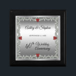 Elegant Ruby | Diamonds 40th Wedding Anniversary  Gift Box<br><div class="desc">Opulent elegance frames this 40th wedding anniversary design in a unique scalloped diamond design with centre teardrop diamond with heart-shaped ruby accents and faux added sparkles on a silver-tone gradient. Please note that all embellishments are printed and are only made to appear as real as possible in a flat, printed...</div>