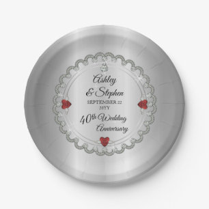 Elegant Ruby   Diamonds 40th Wedding Anniversary P Paper Plate