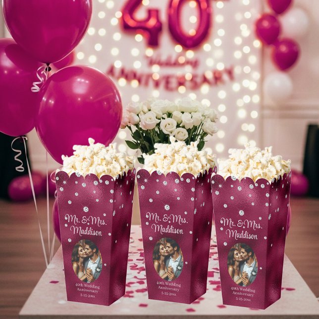 Elegant Ruby Foil & 40th Anniversary Popcorn Favor Box (Creator Uploaded)
