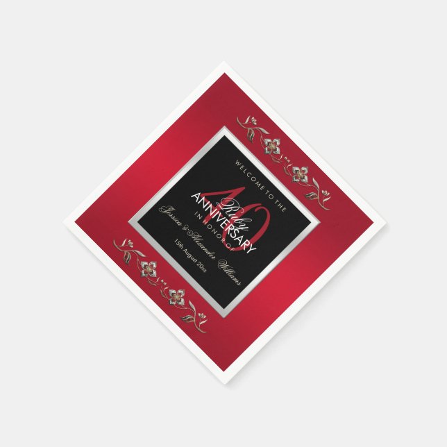 Elegant Ruby Gemstones 40th Wedding Anniversary Napkin (Corner)