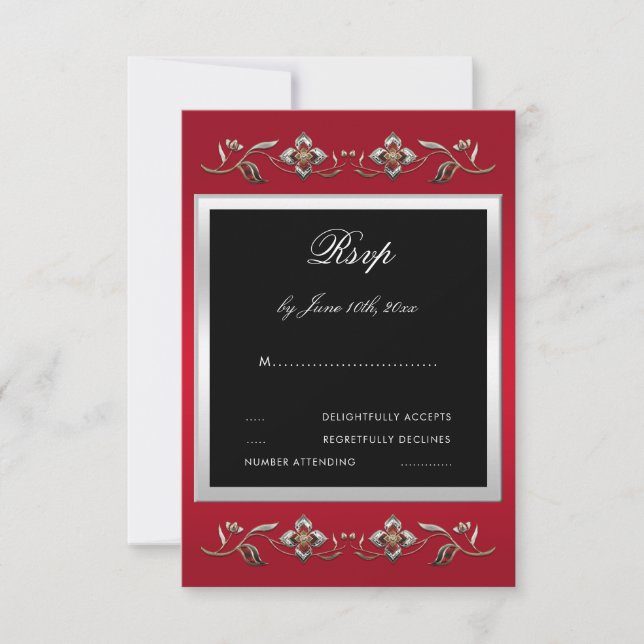 Elegant Ruby Gemstones 40th Wedding Anniversary RSVP Card (Front)