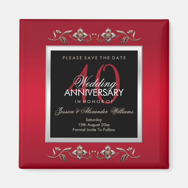Elegant Ruby Gemstones Save The Date Magnet (Front)