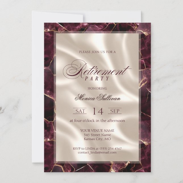 Elegant Ruby Marble Retirement Party Invitation (Front)