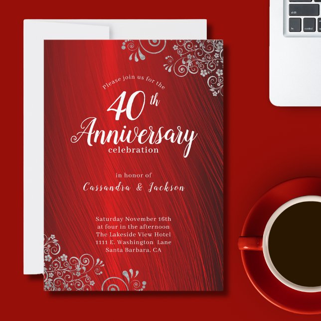 Elegant Ruby Red  40th Anniversary Invitation (Creator Uploaded)
