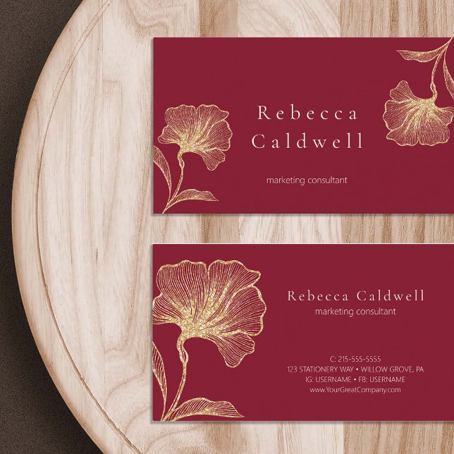 Elegant Ruby Red Floral Feminine Business Card (Elegant Ruby Red Floral Feminine Business Card)